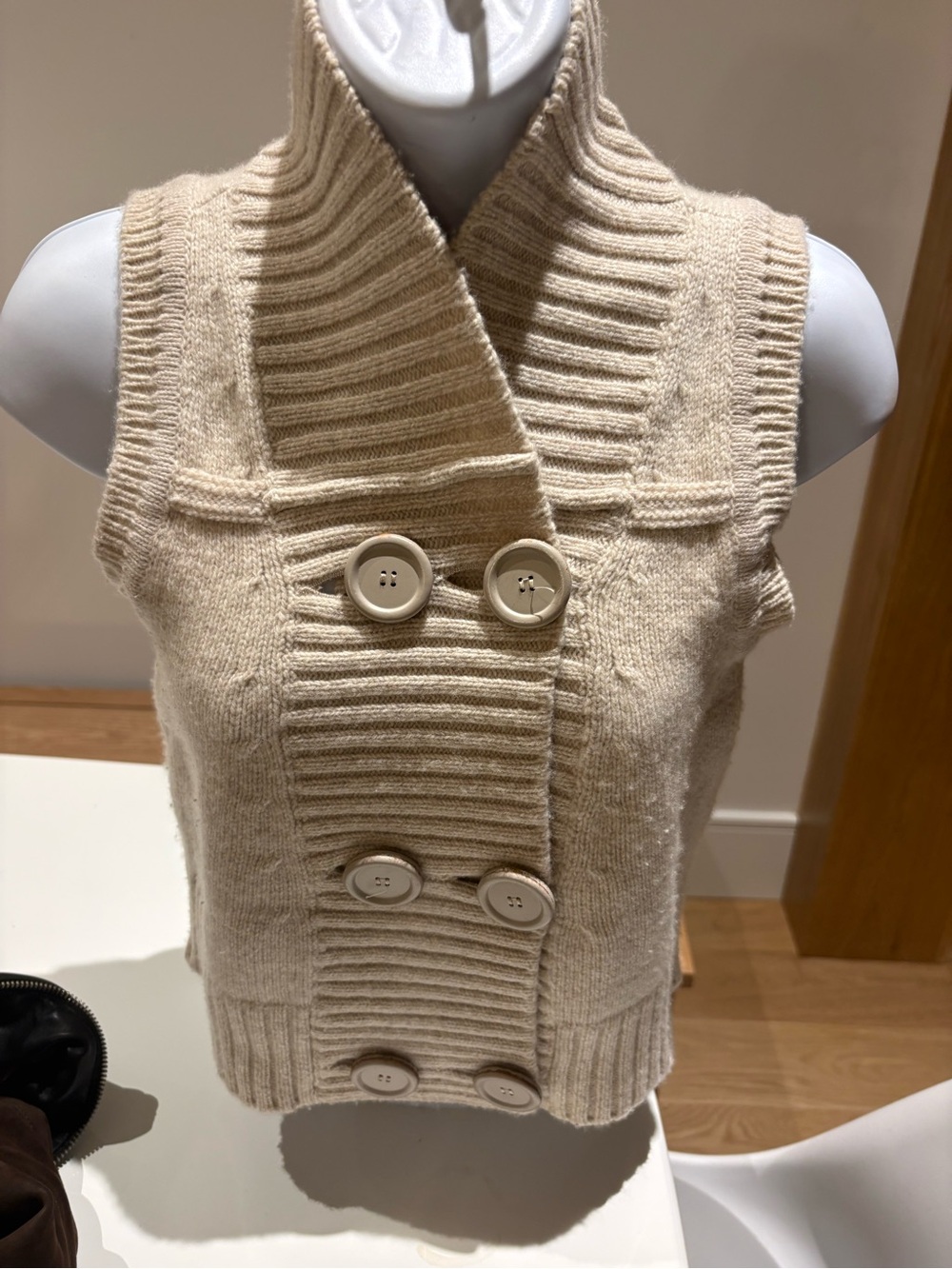 Sleeveless Cream Button-Front Knit Vest Sweater CHLOE cashmere wool perfect XS